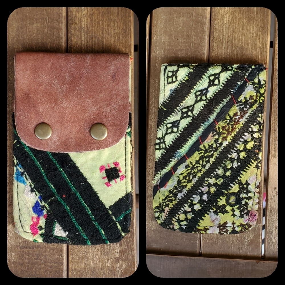 🧠🍳 Free People Boho Embroidered Repurposed vtg banjara hippie Wallet card case